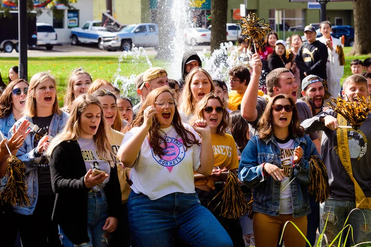 Students Cheering at Homecoming Rally