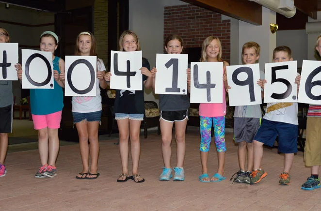 Children holding number signs